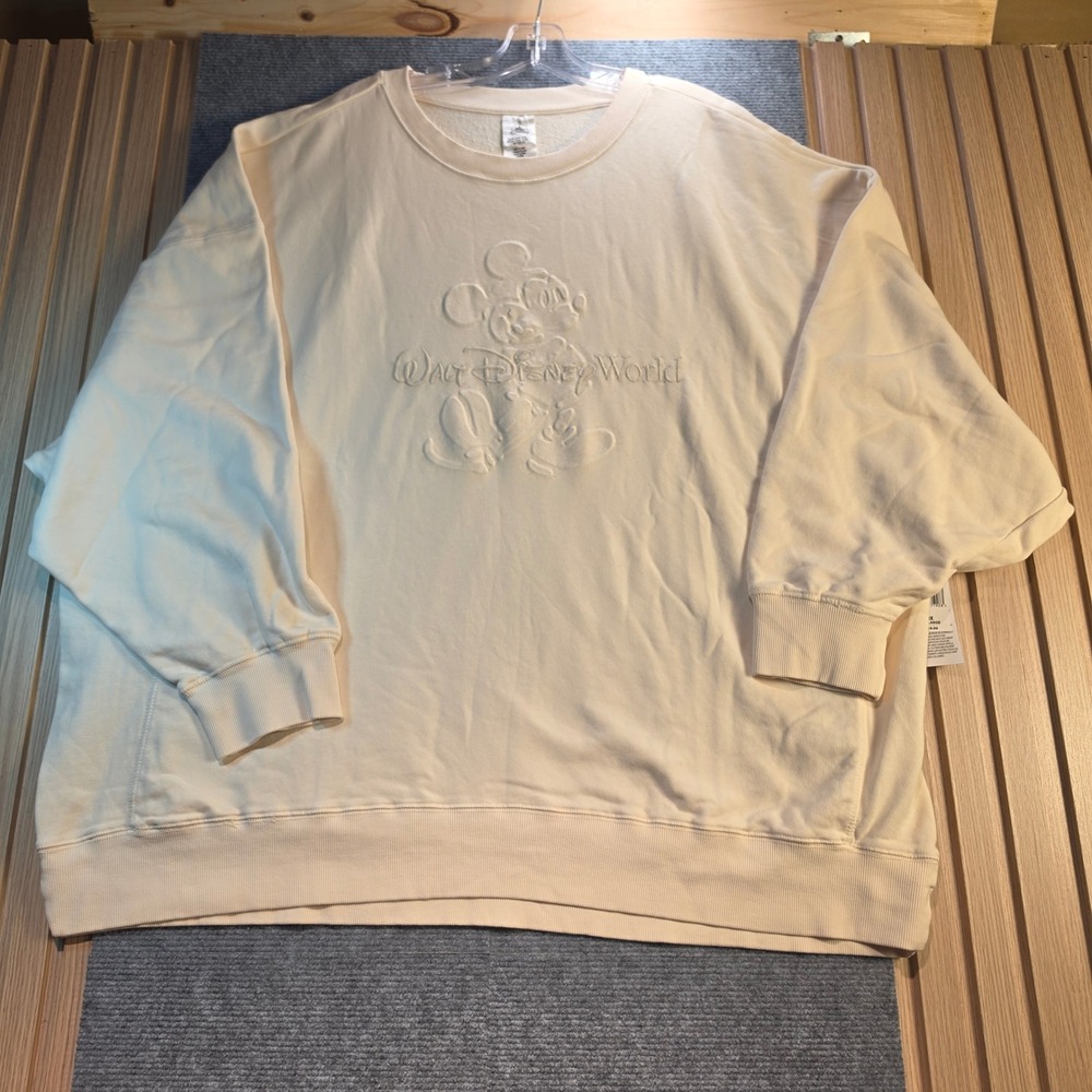 Disney Sweatshirt Women 2X Cream NEW Mickey Mouse Embossed Walt Disney World